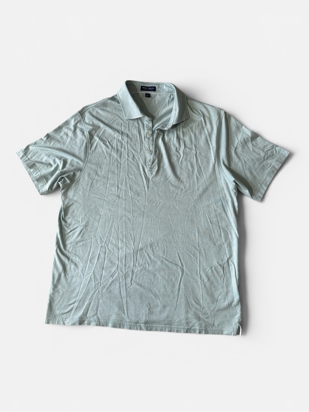 Peter Millar mens L Large light blue stripe crown comfort golf polo shirt EUC